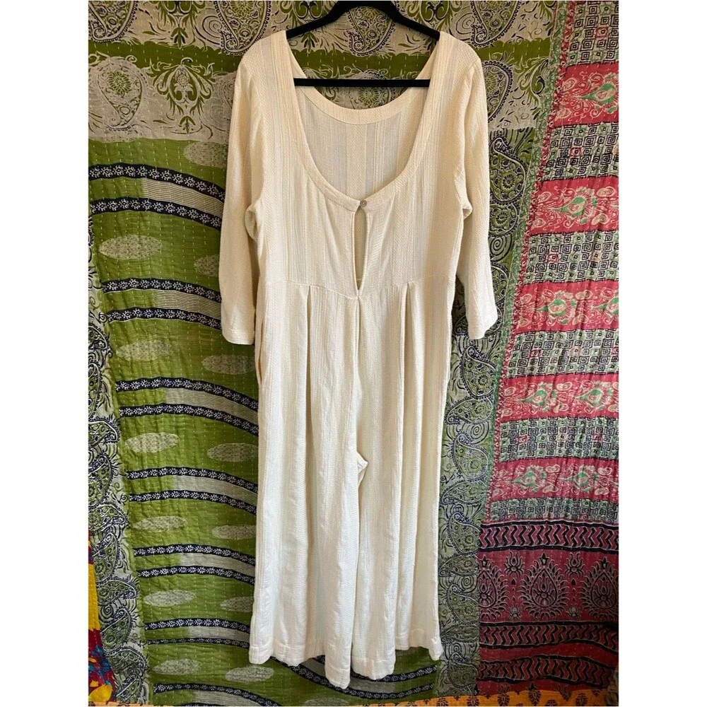 Free People Cream Shiloh One Piece Wideleg Coastal Bohemian Jumpsuit Size Small
